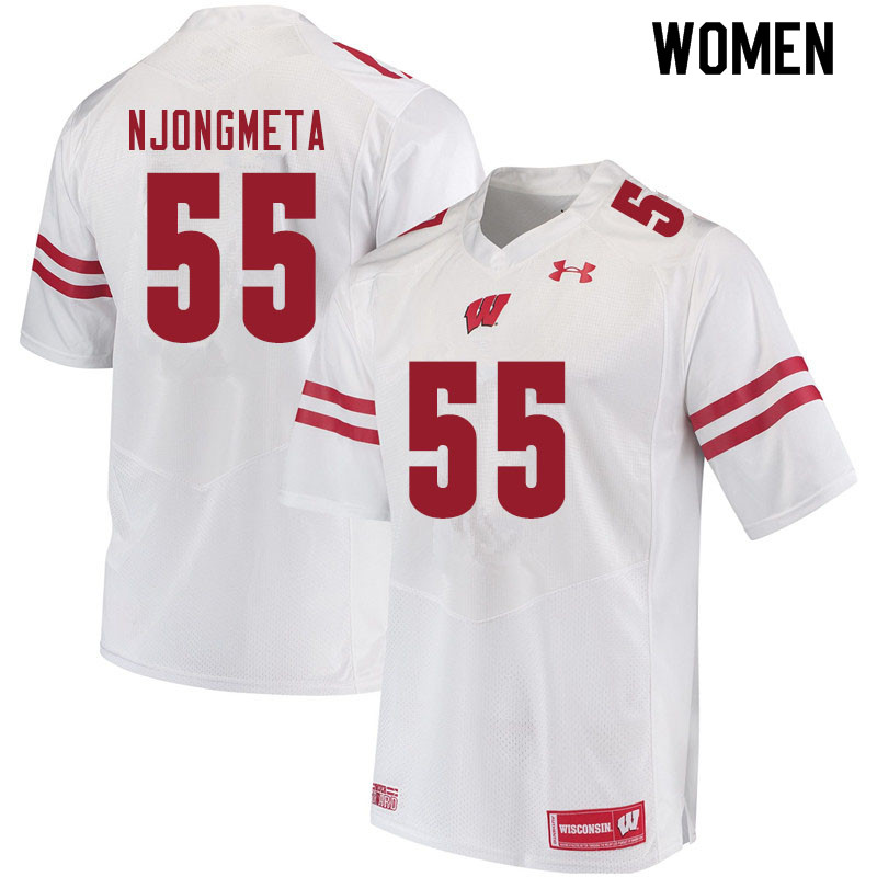 Women #55 Maema Njongmeta Wisconsin Badgers College Football Jerseys Sale-White
